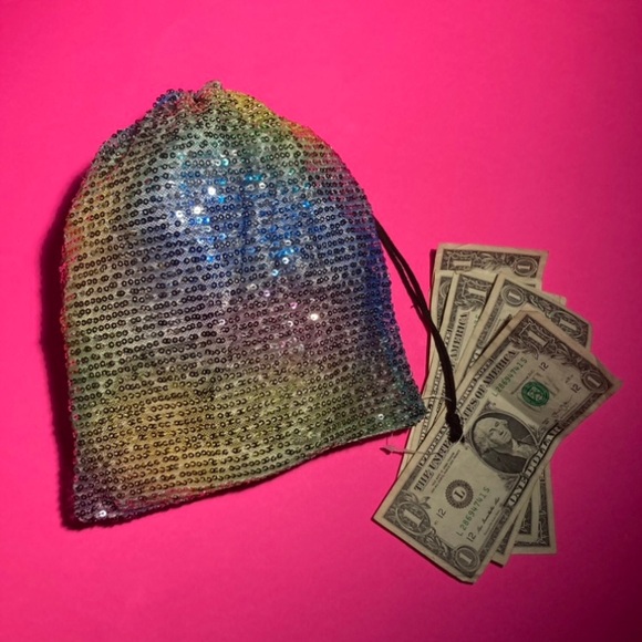 Sequin Stripper Money Bag Wristlet Rainbow Iridescent Bling Rave Dance wear Club - Picture 12 of 15